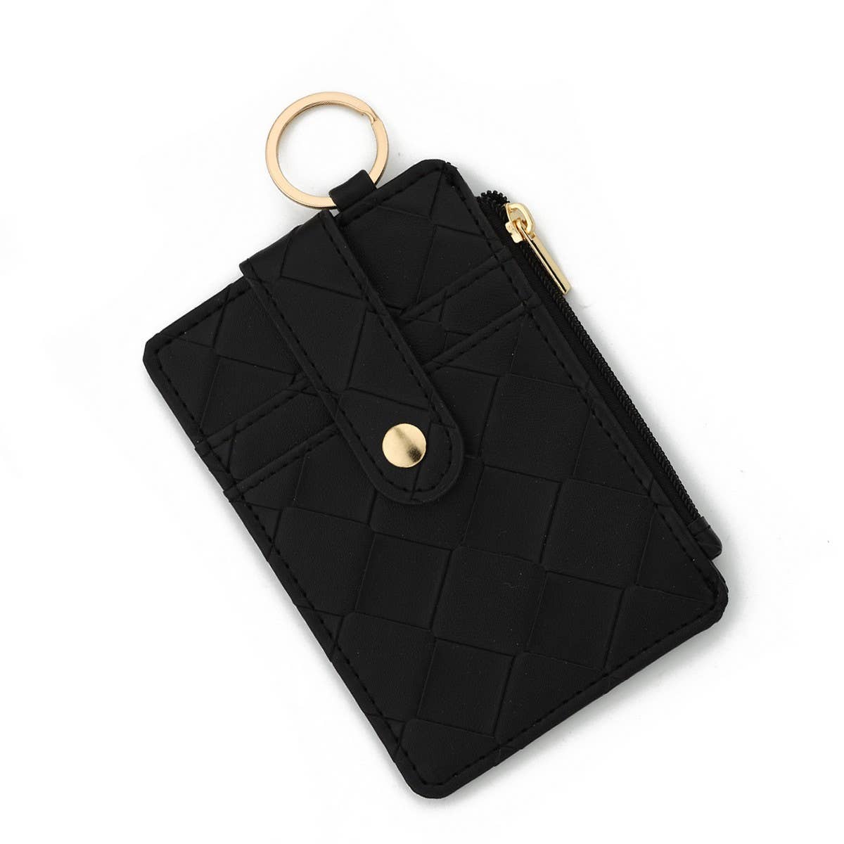 PLAID WOVEN CARD WALLET WITH ZIPPER CLOSURE_CWAB4946