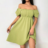 Square Collar And A Cinched Waist Short Dress