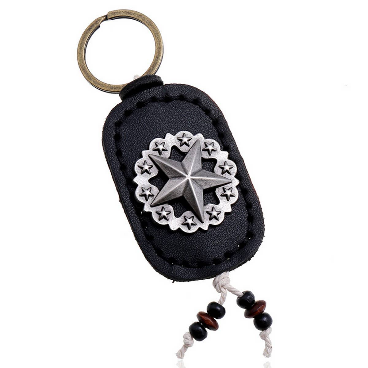 Vintage Five-Pointed Star Leather Car Keychain_Cwmm5024