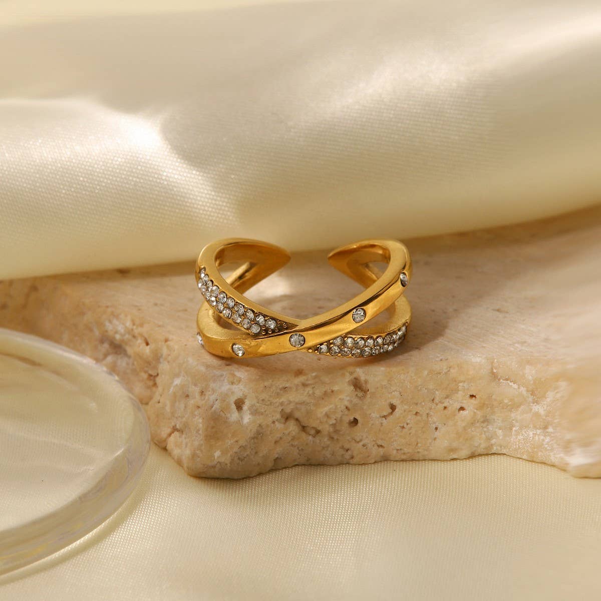 18K GOLD PLATED OPEN RING WITH DIAMOND_CWAJE1233