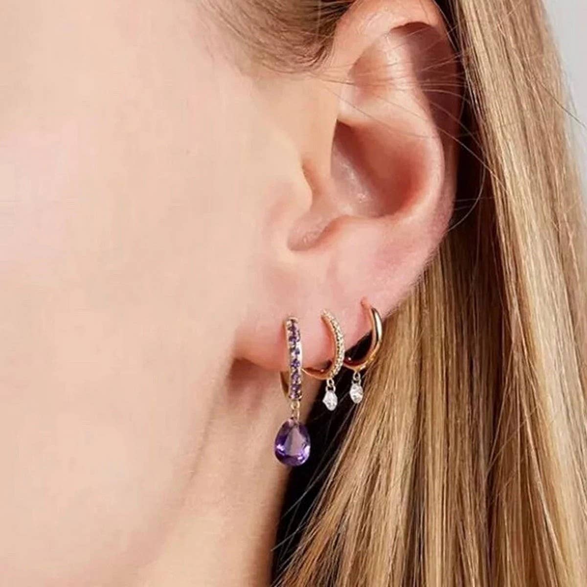 GEOMETRIC TEARDROP DIAMOND FRENCH EARRINGS_CWAJE1758