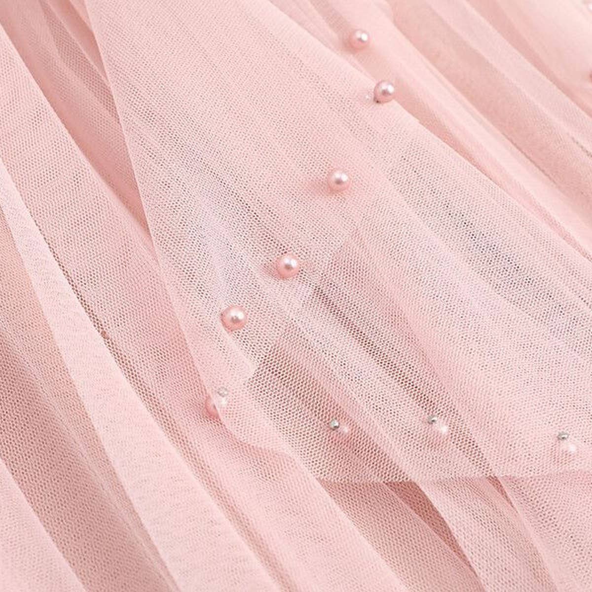 BEADED MESH PLEATED SKIRT A LINE TULLE SKIRT_CWBLS0398