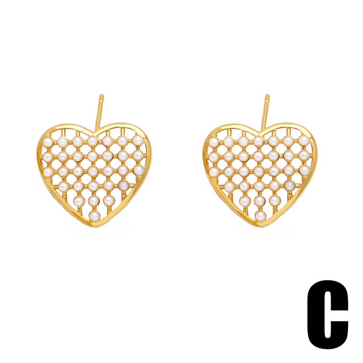HEART SHAPED PEARL GOLD PLATED EARRINGS_CWAJE1035