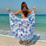 Versatile Print Beach Dress, Multi-Way Cape Style_Cwbls0466
