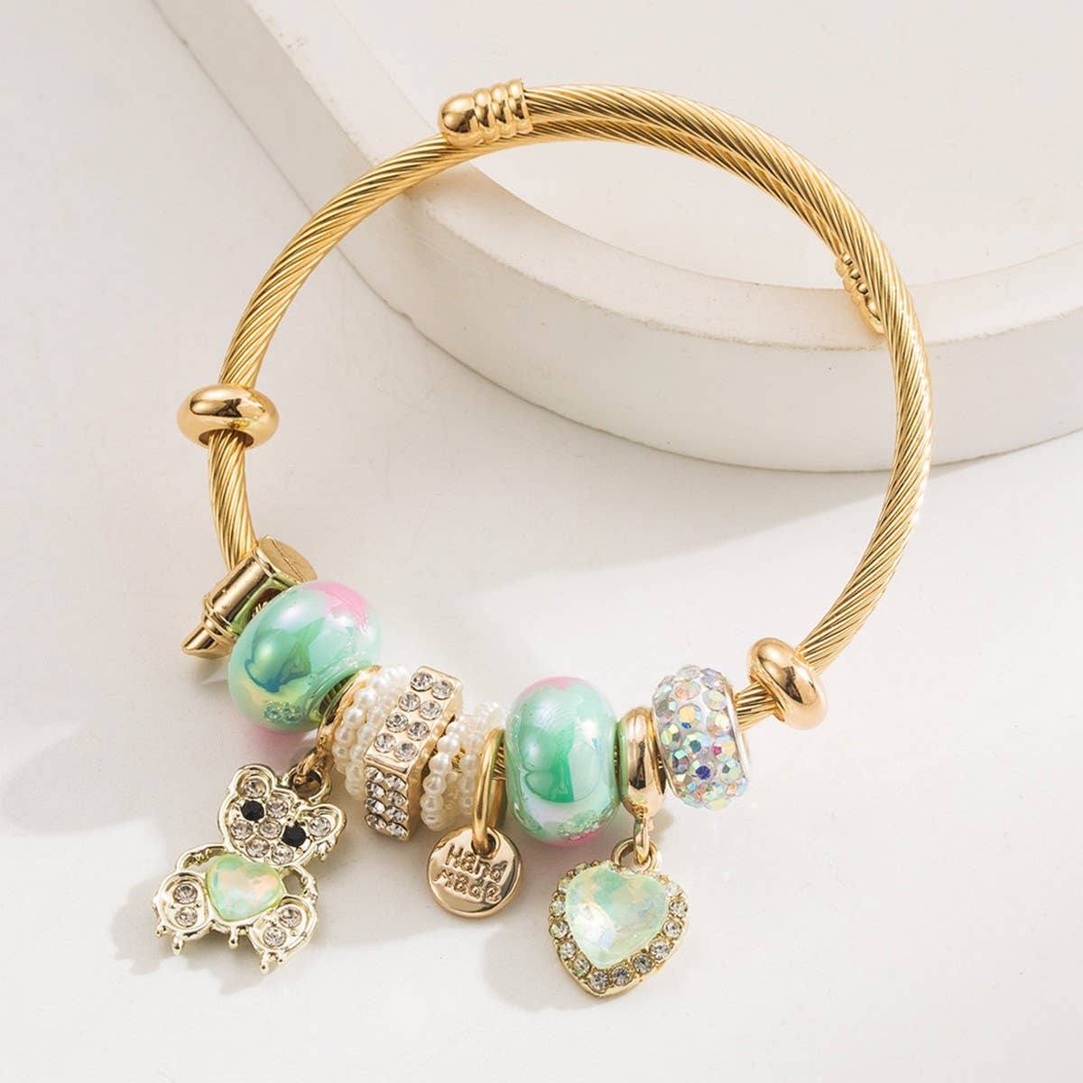 Trendy Stainless Steel Bracelet With Bear Heart_Cwmm8596