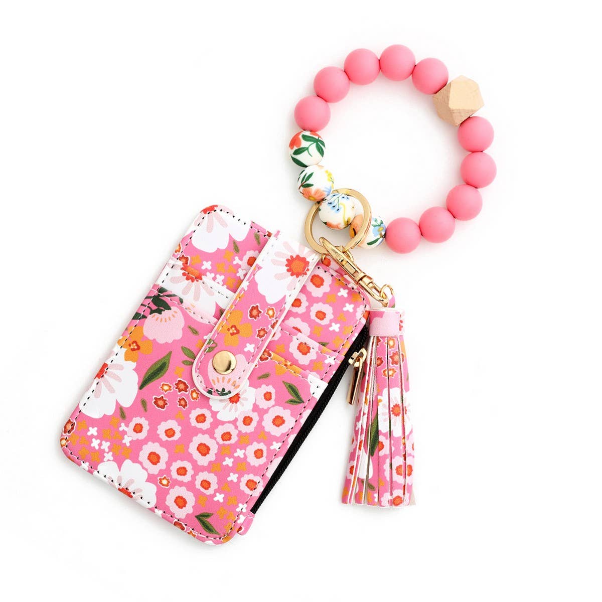 FLORAL PU WALLET WITH BEAD BRACELET CARD HOLDER_CWAB4955