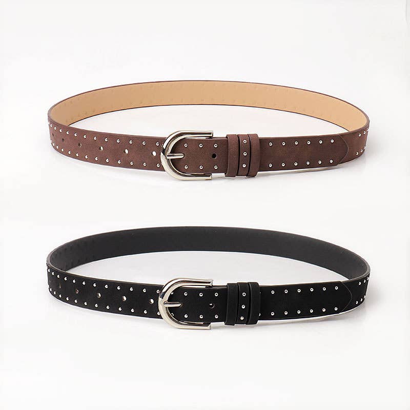 Pressed Bead Cowboy Style Suede Buckle Belt