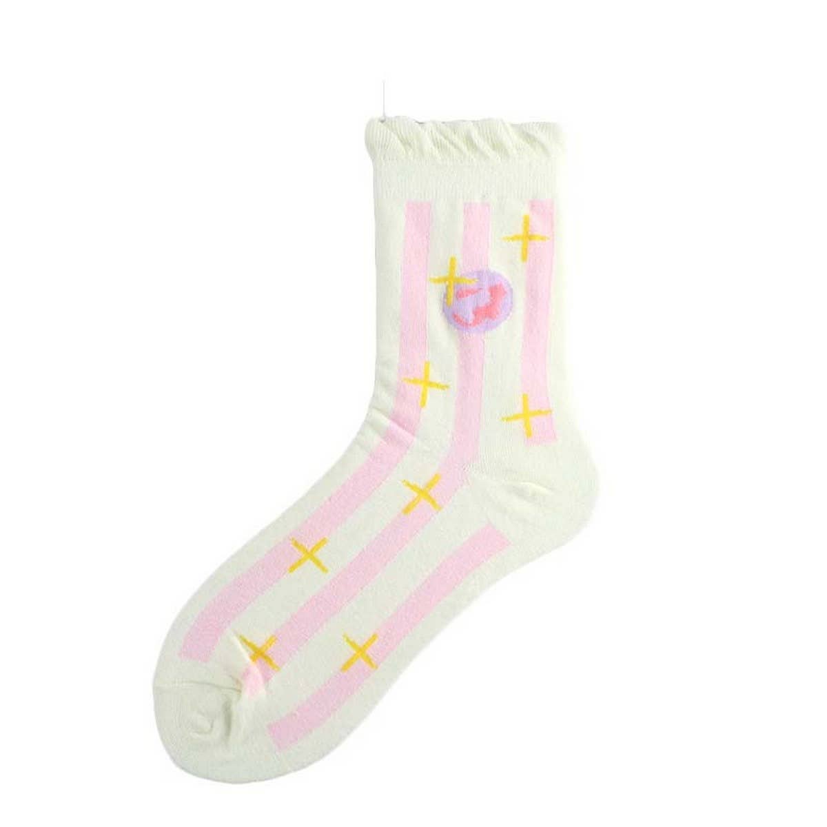CUTE PRINTED CREW SOCKS WITH TWIST BUBBLE EDGE_CWAH1117