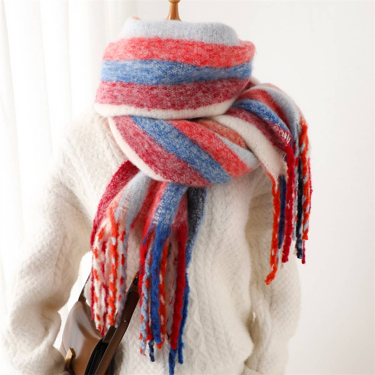 RAINBOW STRIPE SCARF COZY CUTE WINTER WRAP_CWASC0984