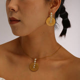 18K PLATED STEEL NECKLACE EARRINGS WITH PEARLS_CWMM8845