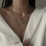 SUNFLOWER COLORED CRYSTAL CHAIN NECKLACE_CWMM3138