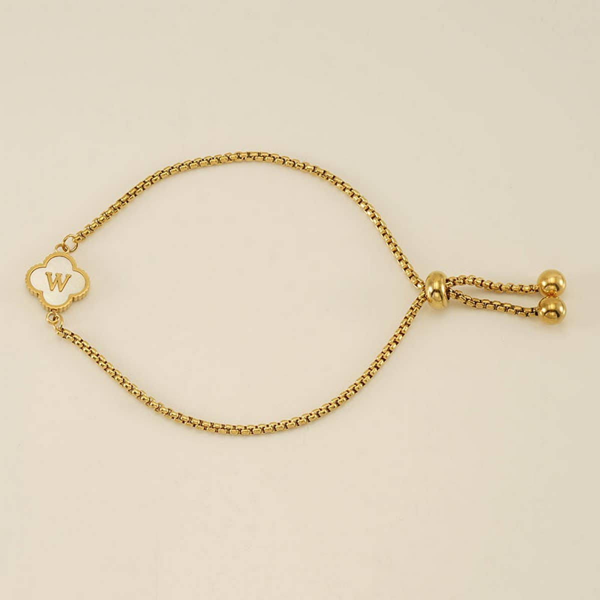 Cwaje1959_Adjustable Four Leaf Clover Letter Shell Bracelet