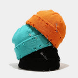 Cwah3168_New Style Iron Ring Pin Hole Wool Knitted Hat