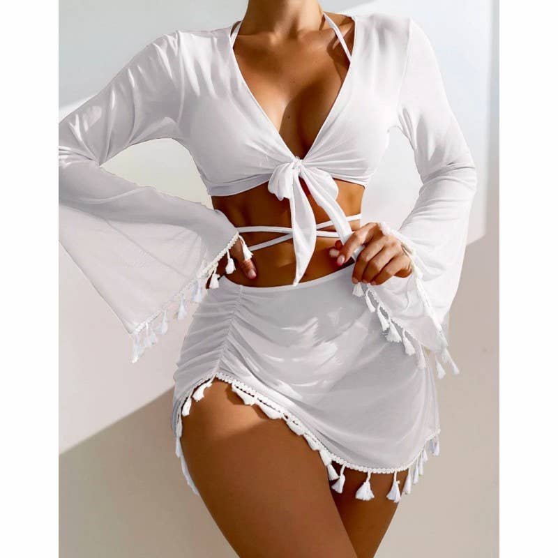 4 PIECE BIKINI SET MODEST FRINGE COVER UP_CWMW0144