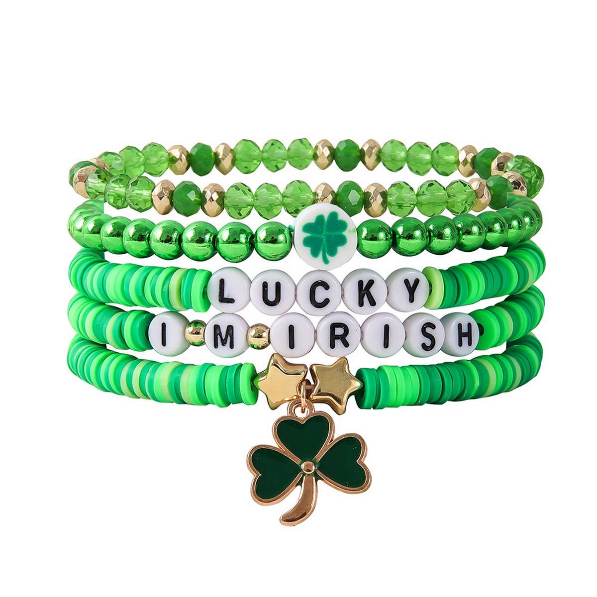 ST PATRICKS DAY GREEN SHAMROCK CHARM BRACELET SET_CWMM3496