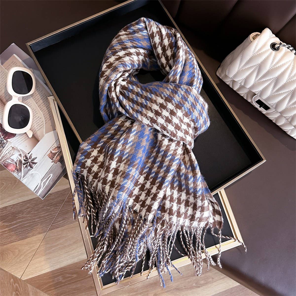 Ven Plaid Fringe Shawl Wrap For Fall Winter_Cwasc2752