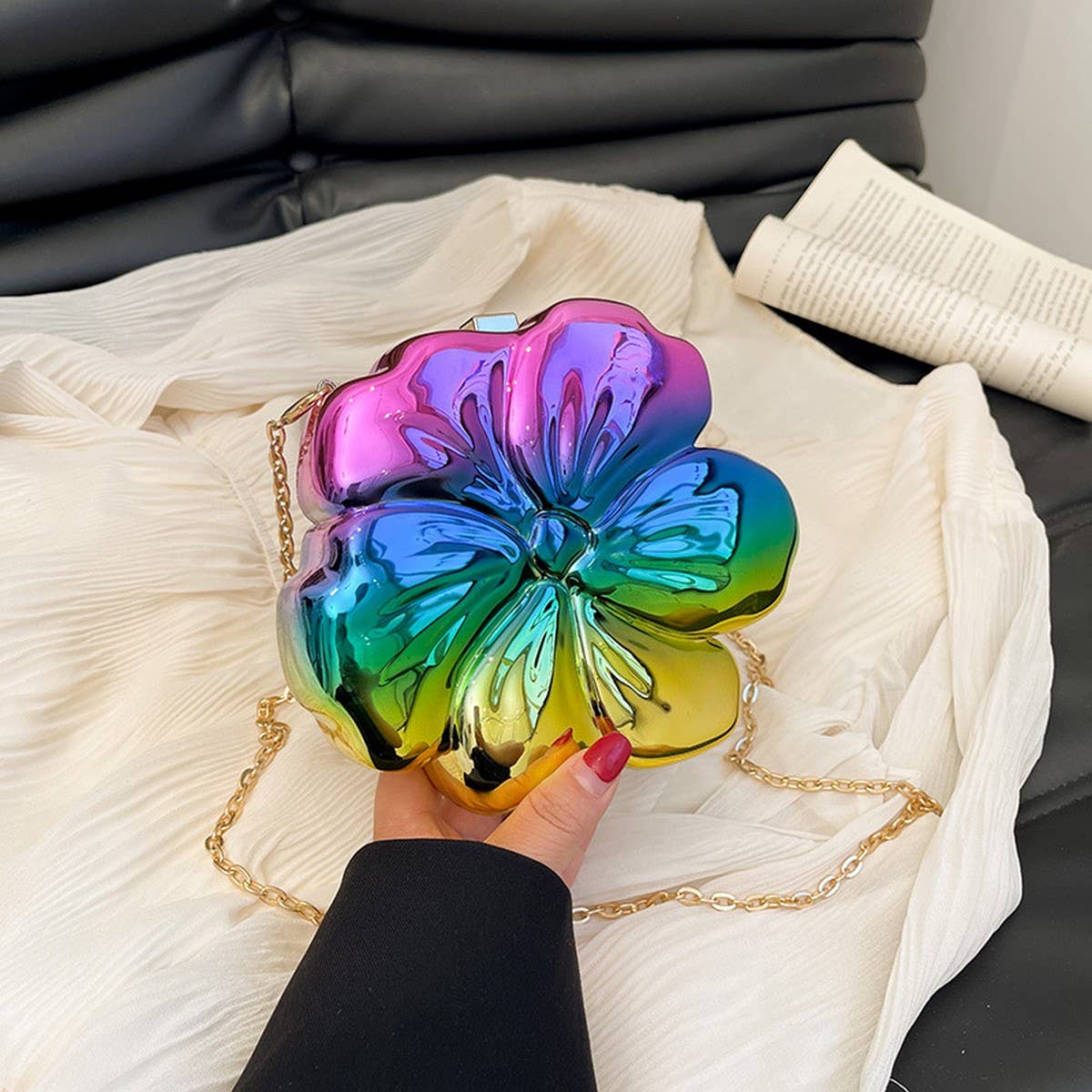 FLOWER GOLD PRESSED BAG BANQUET BAG CLUTCH_CWAB3259