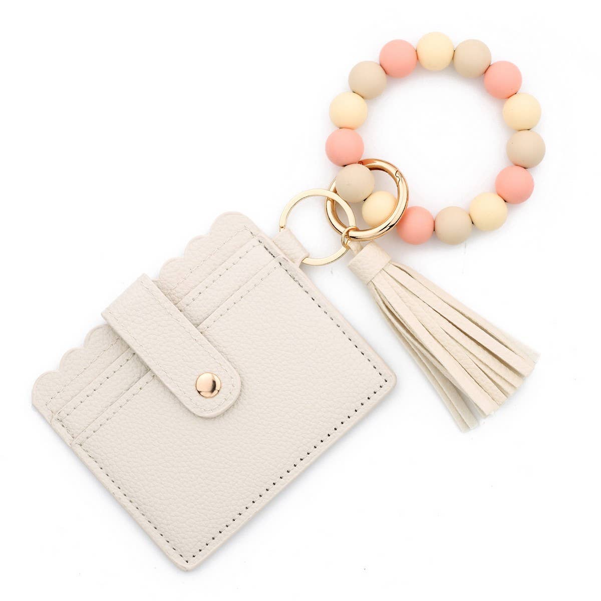SOLID COLOR PU WALLET WITH BEAD BRACELET KEYCHAIN_CWAB4959