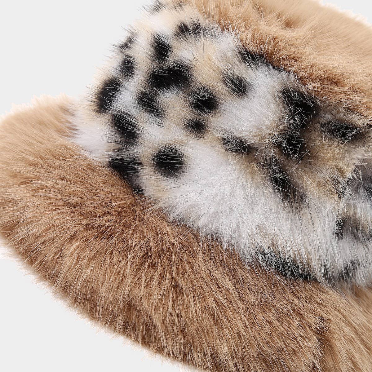 Leopard Faux Fur Bucket Hat Warm Winter Cap_Cwah04775