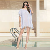 PLUS SIZE CHIFFON TASSEL BEACH COVER UP_CWMM6150