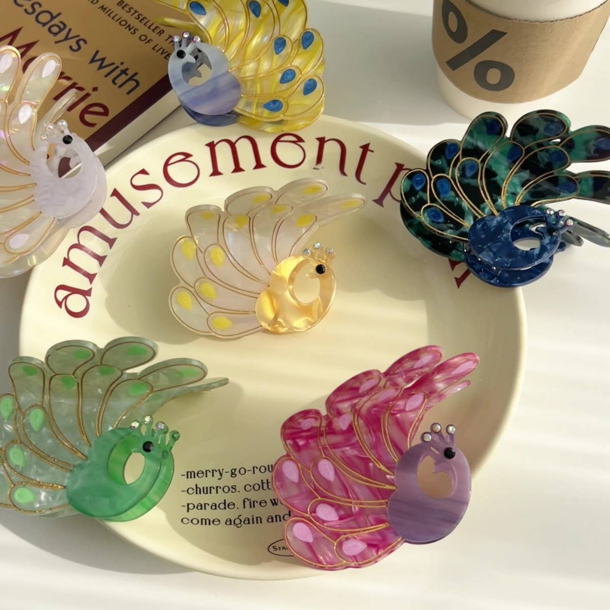 PEACOCK ACETATE HAIR CLAW RHINESTONE CHIC CLIP_CWAHA5900