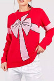 Solid Color Crew Neck Sweater With Bow Elements