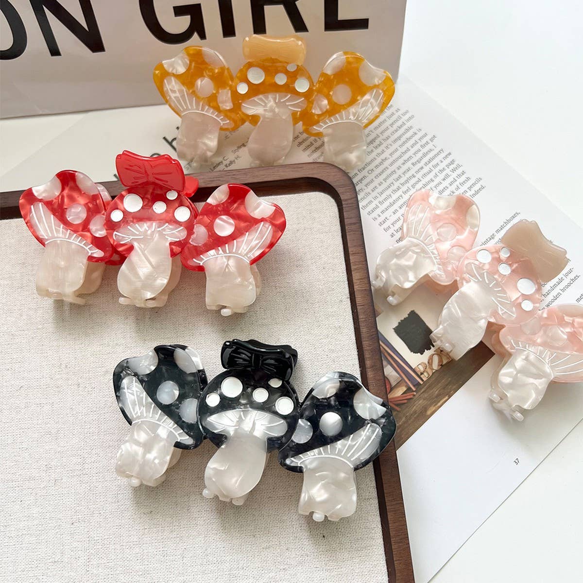 NEW MUSHROOM BOW ACETATE HAIR CLIP FOR CUTE STYLE_CWAHA5722