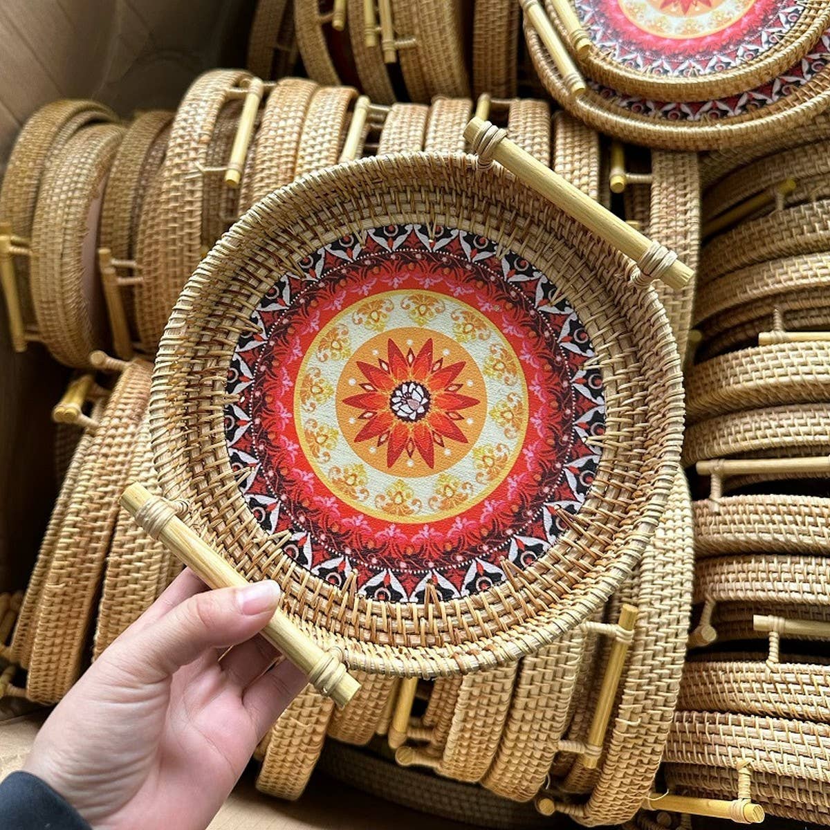 RATTAN WOVEN STORAGE BASKET TRAY THREE PIECE SET_CWMM4535