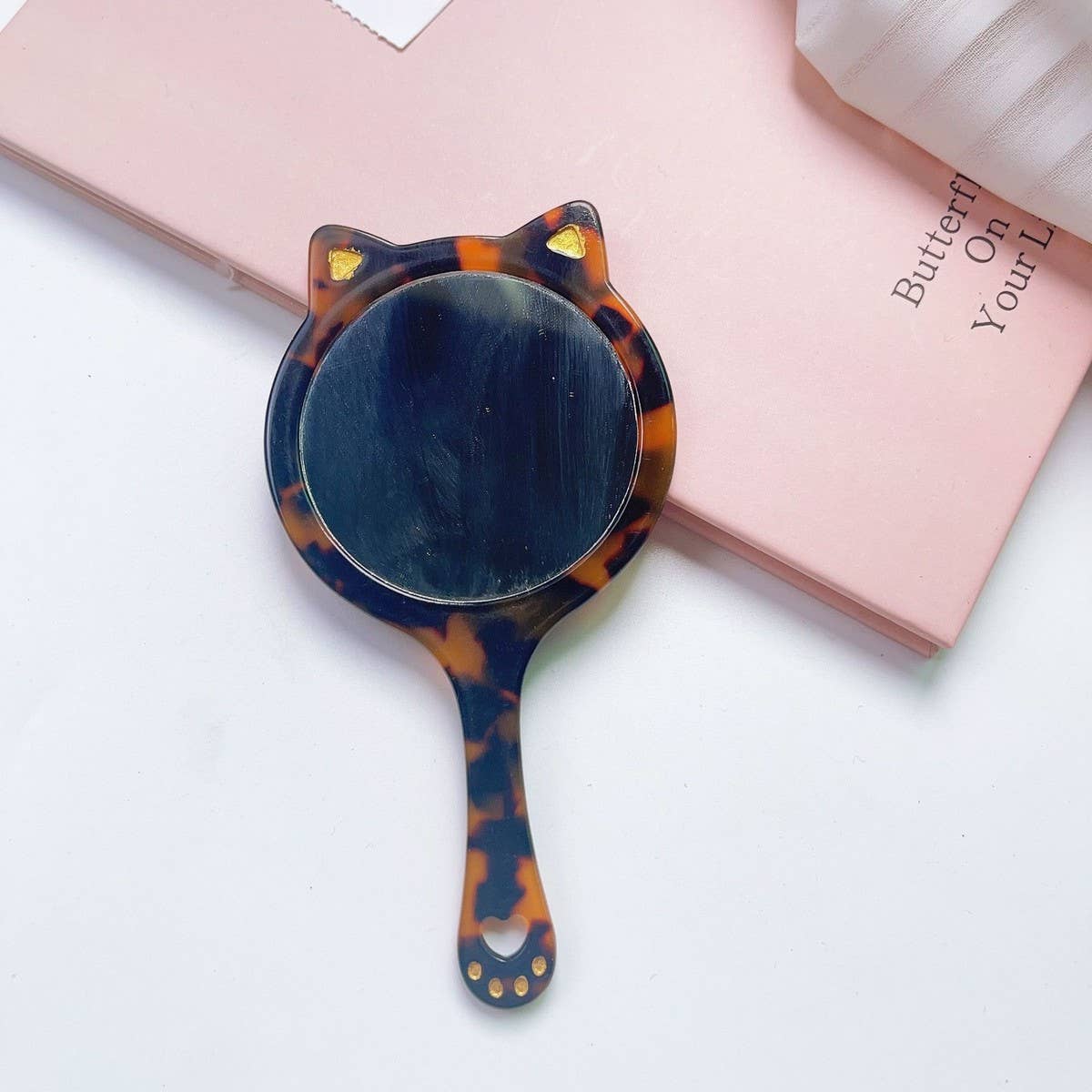 ACETATE CAT SHAPED PORTABLE MAKEUP MIRROR_CWMM6394
