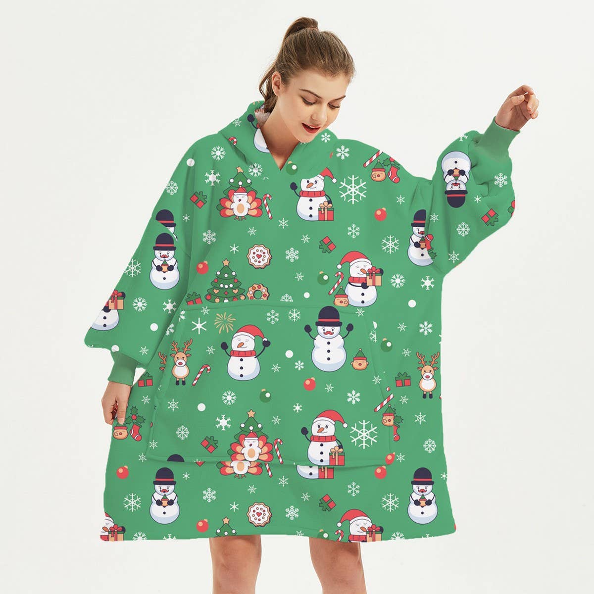 CHRISTMAS REINDEER FLANNEL HOODIE BLANKET GIFT_CWAHA6521