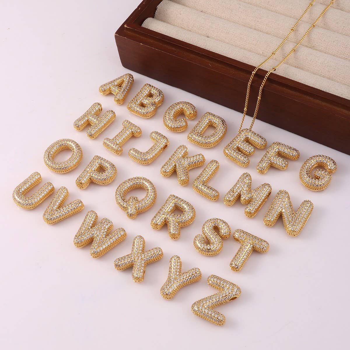 COPPER ZIRCONIA 26 LETTERS PENDANT NECKLACE_CWMM5869