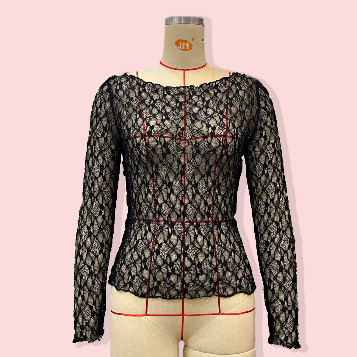 SEMI SHEER MESH LACE T SHIRT SLIM FIT CROPPED TOP_CWTBLL2661