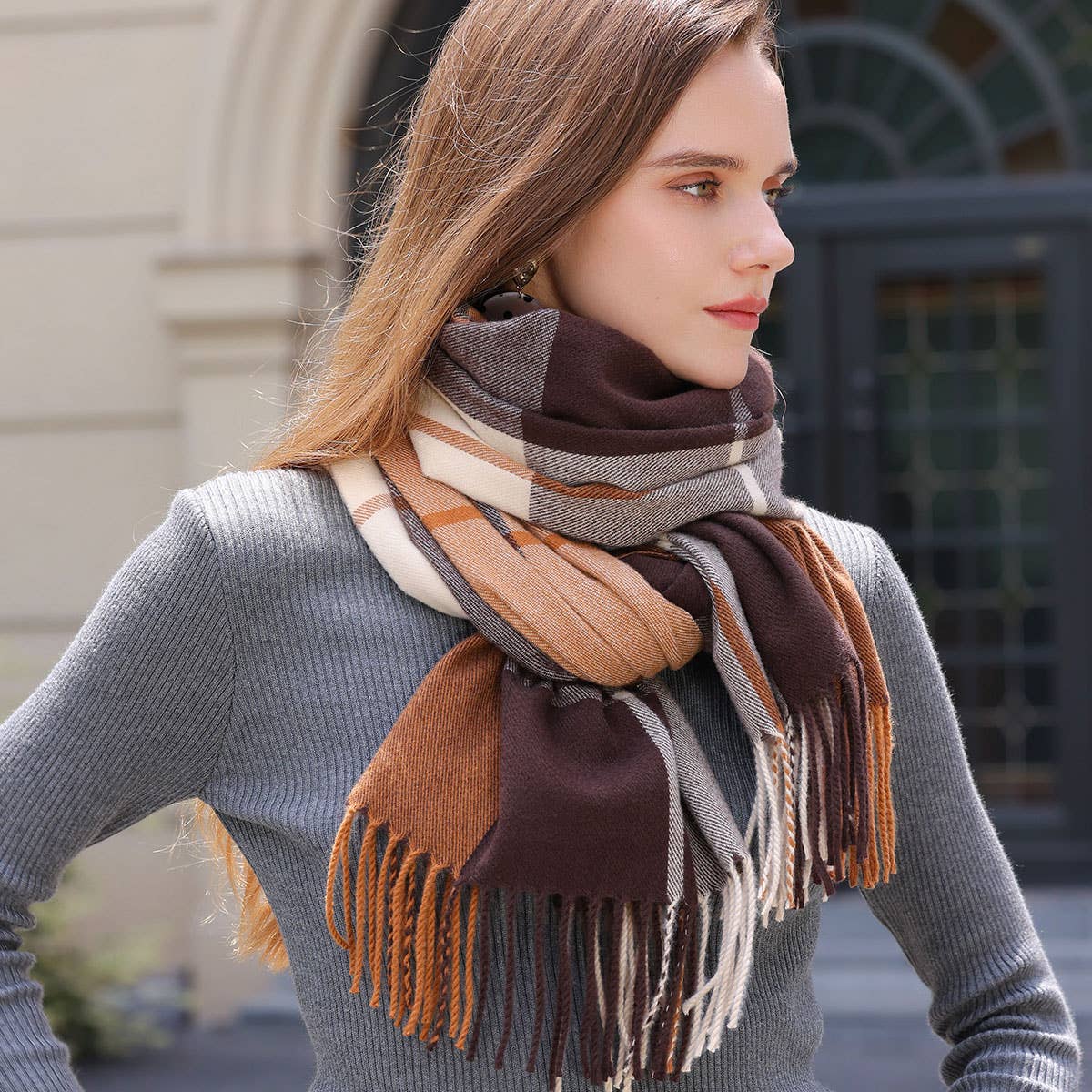 DOPAMINE COLOR MATCHING CASHMERE SCARF WARM_CWASC0220