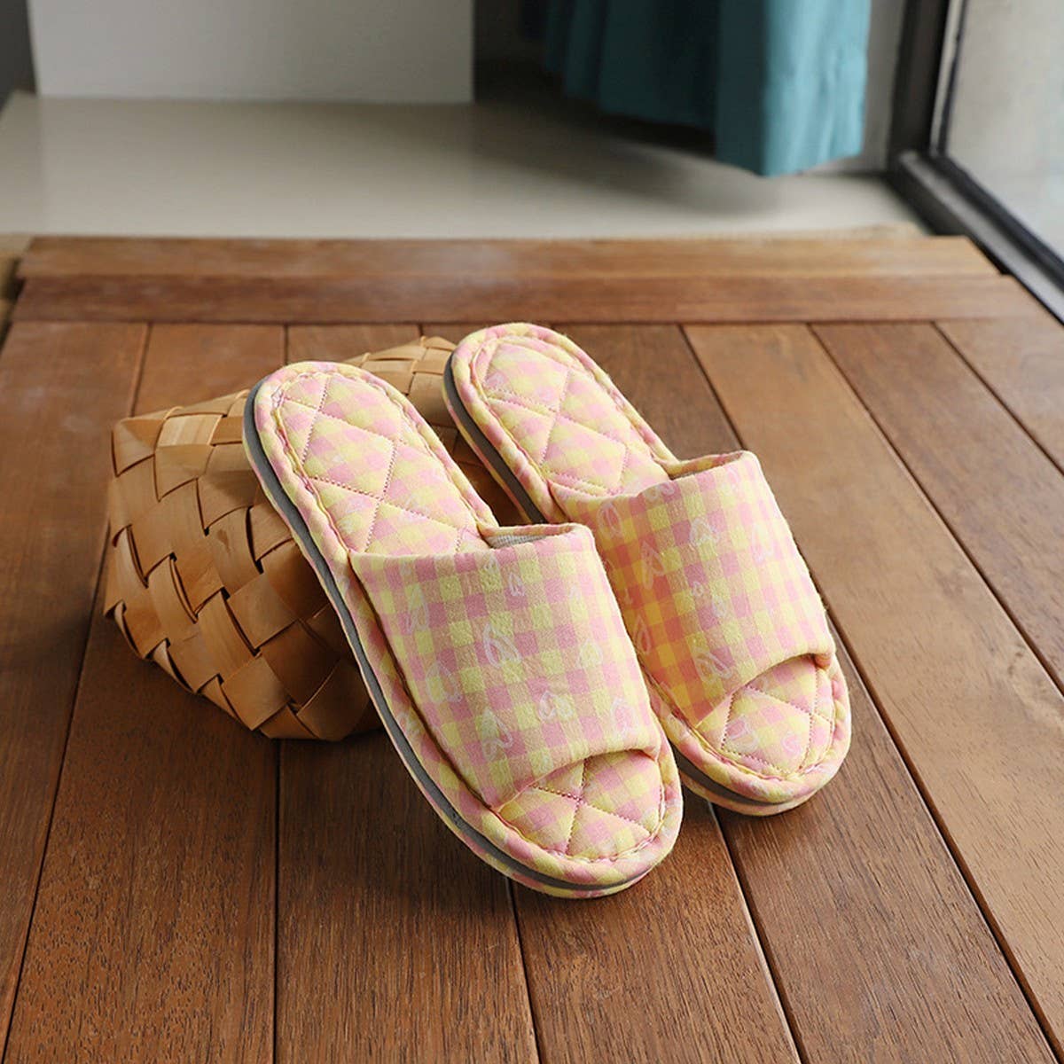 PLAID COTTON SLIPPERS FOR COUPLES NON SLIP_CWSHF0175
