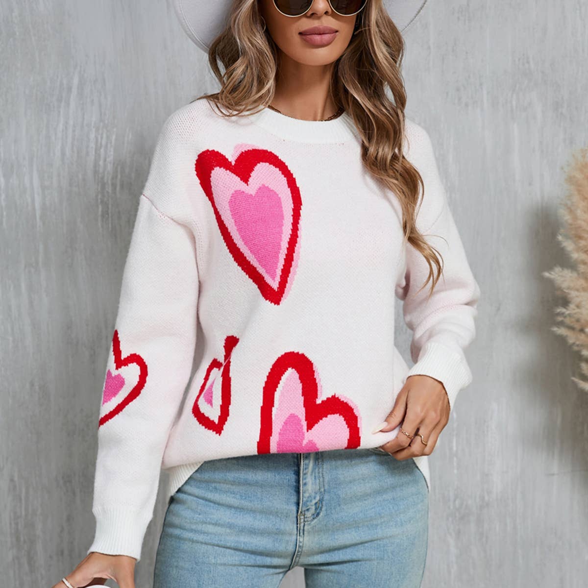 Valentines Day Heart Peach Sweater Knit