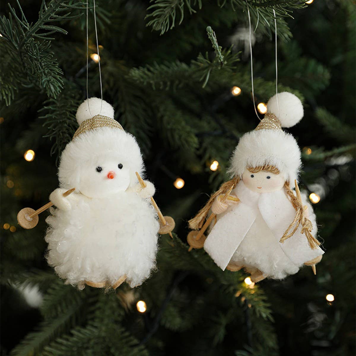 White Plush Doll Xmas Tree Cute Hanging Decor_Cwmm9678