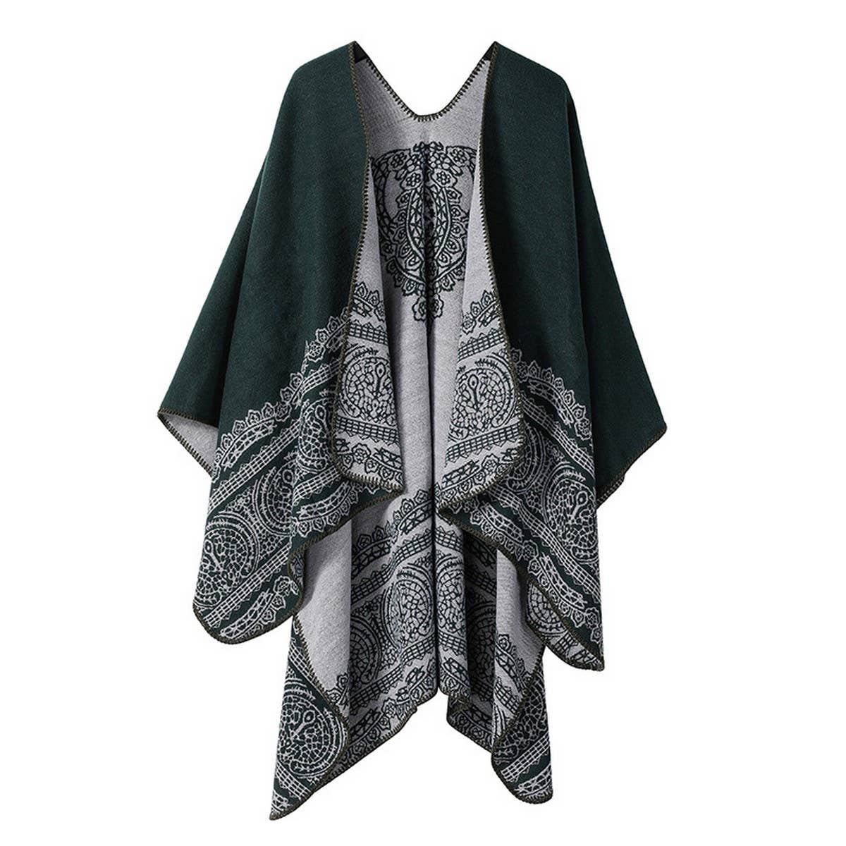 DOUBLE SIDED PLAID FAUX CASHMERE SHAWL CAPE_CWASC2138