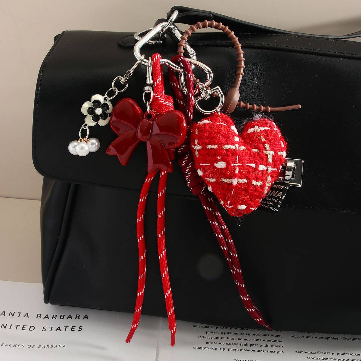 HEART BOW FABRIC CHARM BRAIDED BAG ACCESSORY_CWMM7555