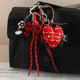 HEART BOW FABRIC CHARM BRAIDED BAG ACCESSORY_CWMM7555