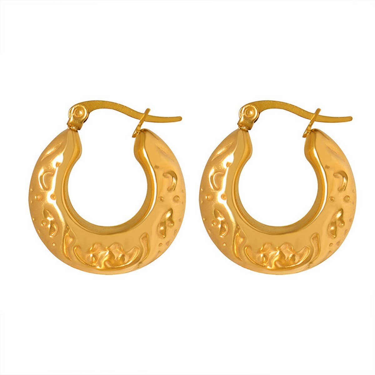 RETRO SIMPLE C SHAPE EMBOSSED EARRINGS_CWMM3646