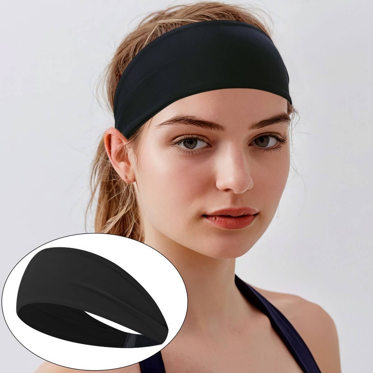 Wide Elastic Yoga Headband For Women Sweat-Wicking_Cwmm7954