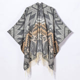GEOMETRIC WAVE TASSEL SLIT SHAWL_CWASC0990