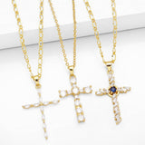GOLDEN ZIRCON CROSS PENDANT NECKLACE_CWAJE0905