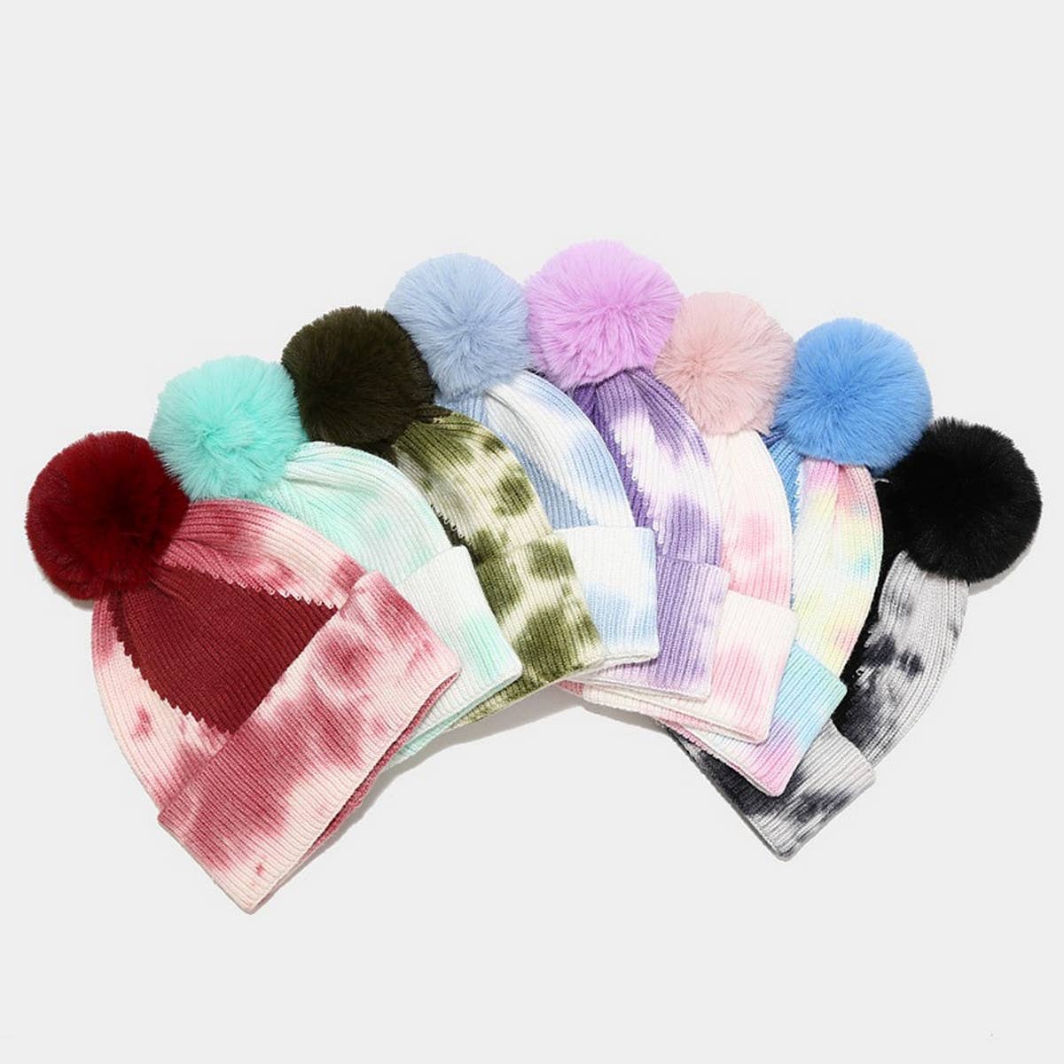 NEW TIE DYE POM POM KNITTED HAT_CWAH1619