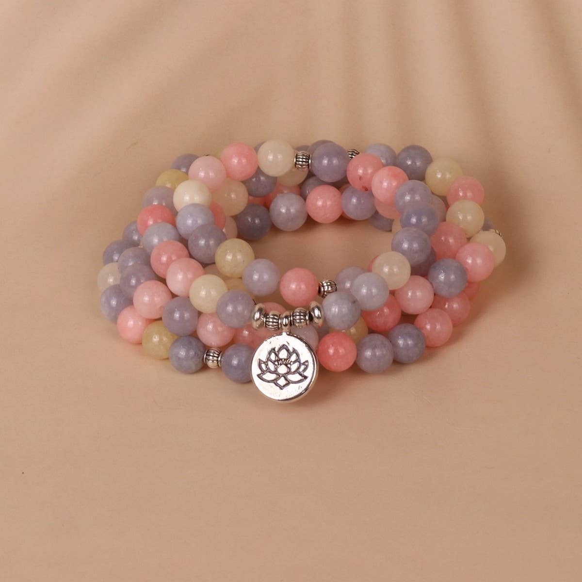 108 LOTUS PENDANT PINK COLOR STONE BEADED BRACELET_CWAJE3948