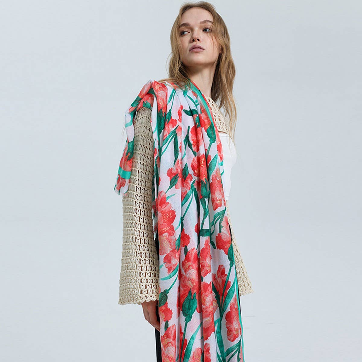 FLORAL SCARF LIGHTWEIGHT BEACH WRAP FOR WOMEN_CWASC0679