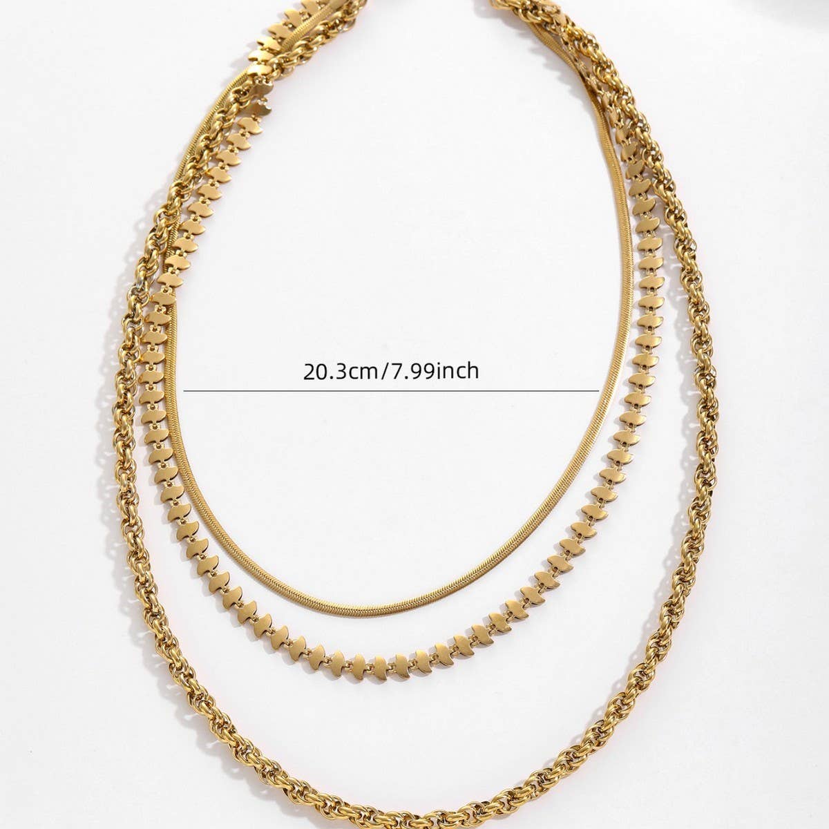 SNAKE BONE TWISTED TOOTH THREE LAYER NECKLACE_CWMM3693