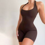 Solid Color Halter Short Design Sense Jumpsuit