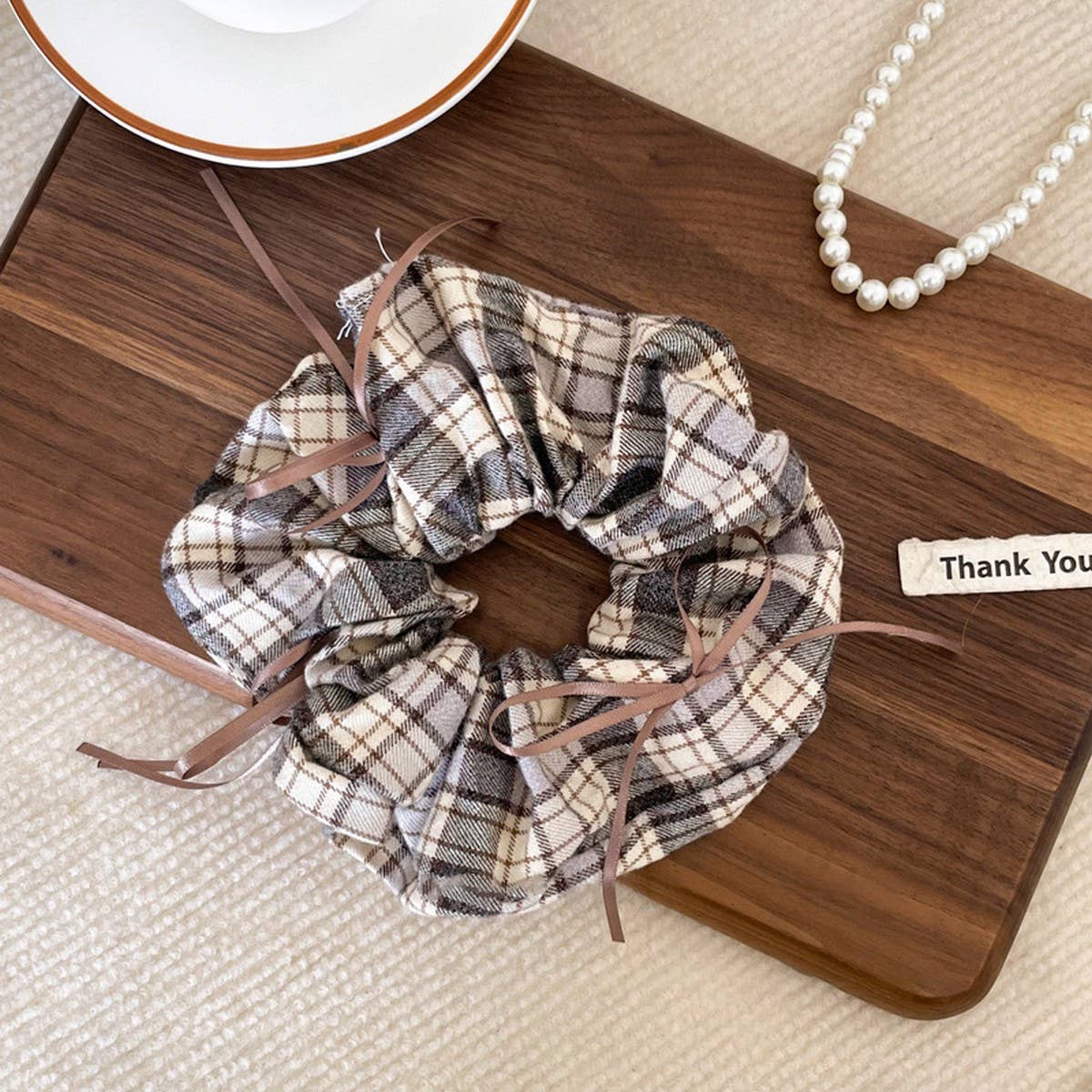 Plaid Ribbon Bow Scrunchie School Style_Cwaha07811