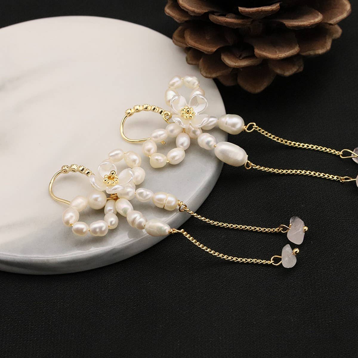 NATURAL FRESHWATER PEARL TASSEL BUTTERFLY EARRINGS_CWAJE3788